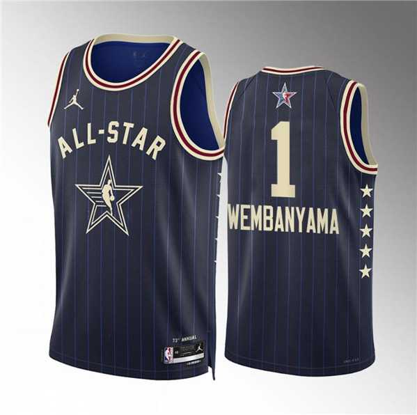 Mens 2024 All-Star #1 Victor Wembanyama Navy Stitched Basketball Jersey->->NBA Jersey